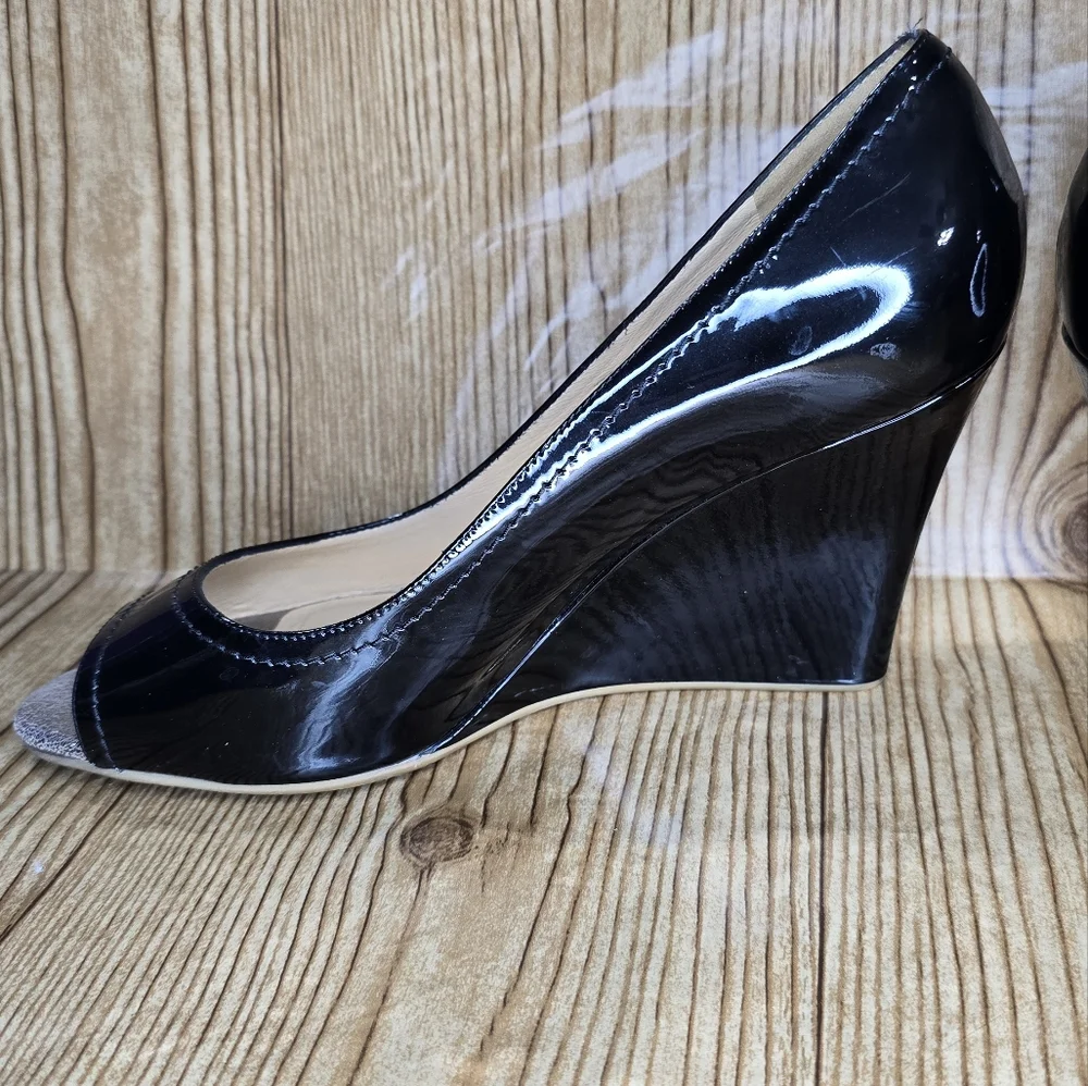 Kate Spade Black Patent‎ Leather Peep Toe Heels Size 8